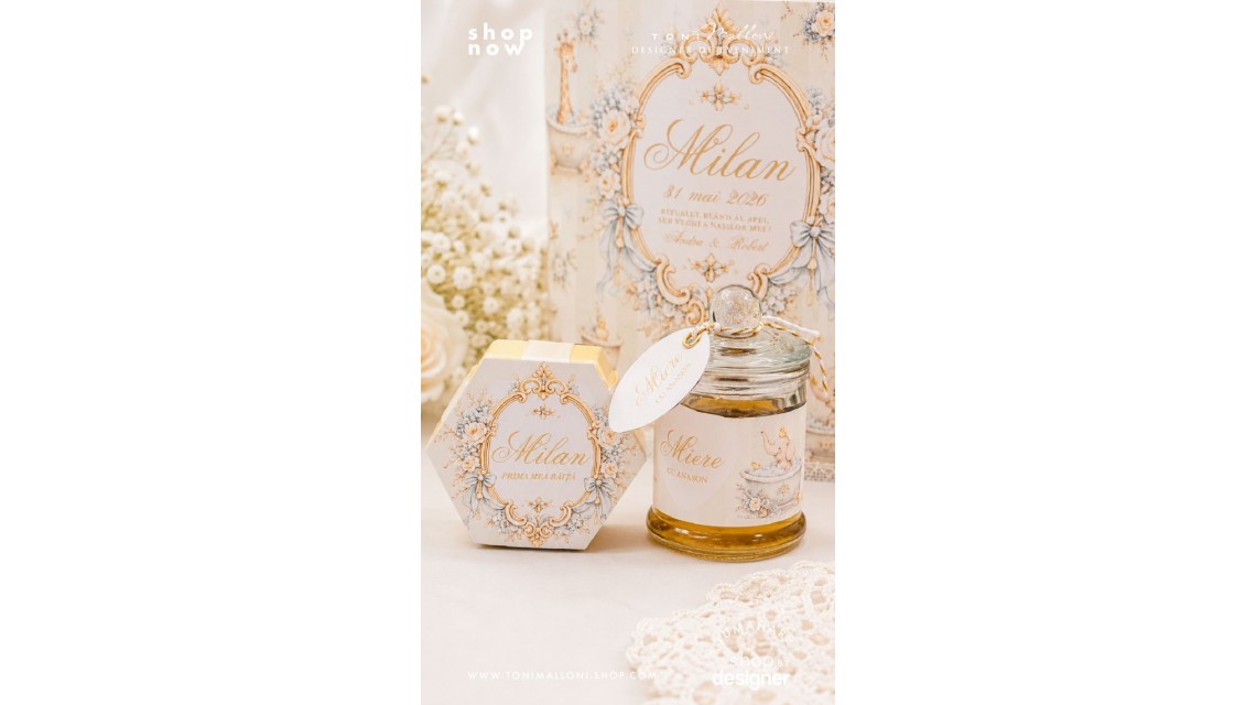 Set Prima Băiță după Botez cu Nașii pentru baieti cu elefant Atelier Paris 2